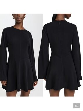 NWT La Ligne Short Fit Crew Neck Back Zip Flare Dolman Sleeve Dress Black Sz: 0
